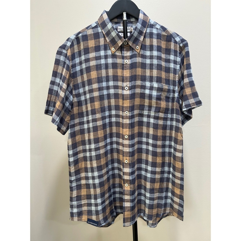 Southern Proper Mens Scout Plaid Short Sleeve Button Down Shirt Tailored Fit M